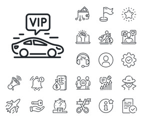 Very important person transport sign. Salaryman, gender equality and alert bell outline icons. Vip transfer line icon. Luxury taxi symbol. Vip transfer line sign. Vector