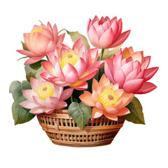 flower element. watercolor lotus basket illustration.