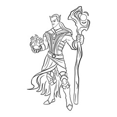 Elf Wizard Warrior 2D for Coloring Book