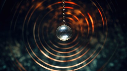 Pendulum used for hypnotism and readings swinging on a blurred background. AI - obrazy, fototapety, plakaty
