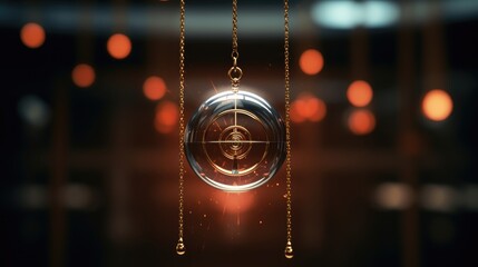 Pendulum used for hypnotism and readings swinging on a blurred background. AI