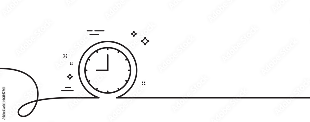 Poster clock line icon. continuous one line with curl. time sign. office watch or timer symbol. time single