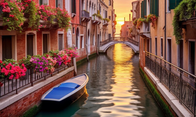 Fototapeta na wymiar sunset view of a little Canal in Venice