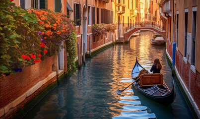 sunset view of a little Canal in Venice - obrazy, fototapety, plakaty