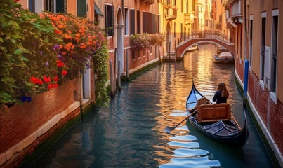 Schilderijen op glas sunset view of a little Canal in Venice © Key909