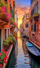 sunset view of a little Canal in Venice - obrazy, fototapety, plakaty