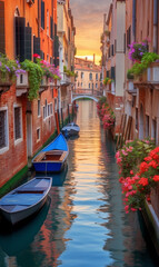 sunset view of a little Canal in Venice