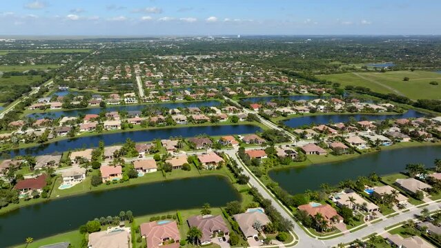 Aerial tour luxury real estate in Davie Florida Riverstone neighborhood