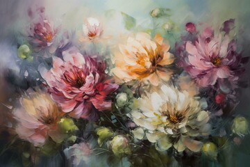 Vibrant blossoming flowers in delicate pastel hues bring beauty and colors to life. Generative AI