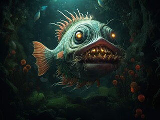 Fototapeta na wymiar A ghostly fish in the depths of the sea