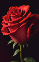 Red rose on black background with copy space for text. Valentine's day concept.