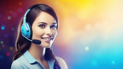 Friendly female customer service talking through headset created with Generative AI