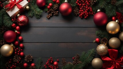 red christmas tree with decorations background