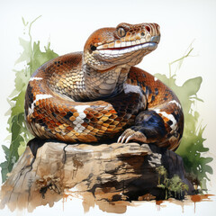 Naklejka premium watercolor Boa constrictor Teaclipart, Generative Ai