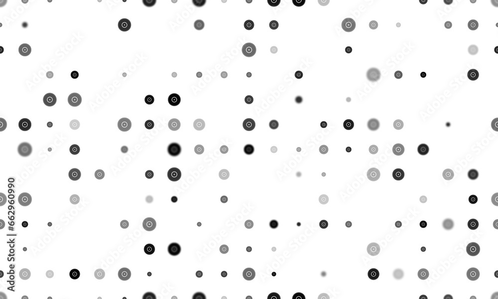 Poster seamless background pattern of evenly spaced black gramophone record symbols of different sizes and 