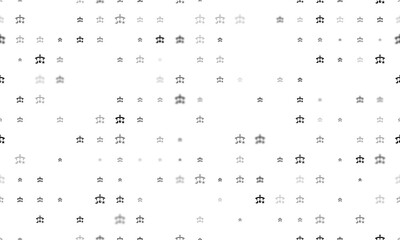 Seamless background pattern of evenly spaced black baby mobiles of different sizes and opacity. Illustration on transparent background