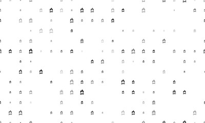 Seamless background pattern of evenly spaced black bonfire symbols of different sizes and opacity. Illustration on transparent background