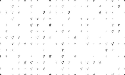 Seamless background pattern of evenly spaced black bigender symbols of different sizes and opacity. Illustration on transparent background