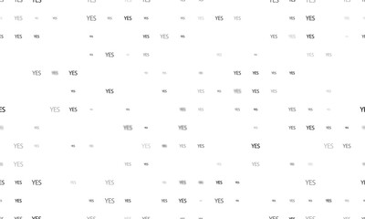 Seamless background pattern of evenly spaced black yes symbols of different sizes and opacity. Illustration on transparent background