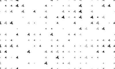 Seamless background pattern of evenly spaced black spinner symbols of different sizes and opacity. Illustration on transparent background