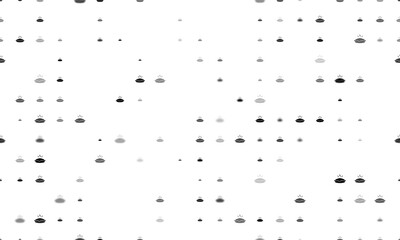 Seamless background pattern of evenly spaced black hot pie symbols of different sizes and opacity. Illustration on transparent background