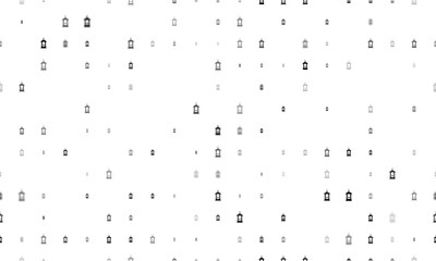 Seamless background pattern of evenly spaced black Christmas lanterns of different sizes and opacity. Illustration on transparent background
