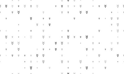 Seamless background pattern of evenly spaced black astrological mercury symbols of different sizes and opacity. Illustration on transparent background