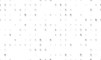 Seamless background pattern of evenly spaced black astrological saturn symbols of different sizes and opacity. Illustration on transparent background