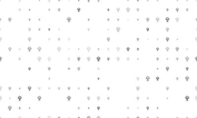 Seamless background pattern of evenly spaced black astrological pluto symbols of different sizes and opacity. Illustration on transparent background