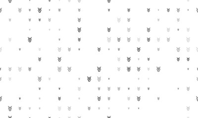 Seamless background pattern of evenly spaced black astrological uranus symbols of different sizes and opacity. Illustration on transparent background