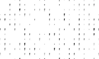 Seamless background pattern of evenly spaced black sea horse symbols of different sizes and opacity. Illustration on transparent background