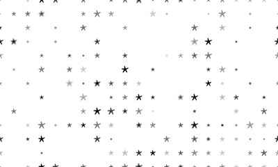 Seamless background pattern of evenly spaced black starfish symbols of different sizes and opacity. Illustration on transparent background