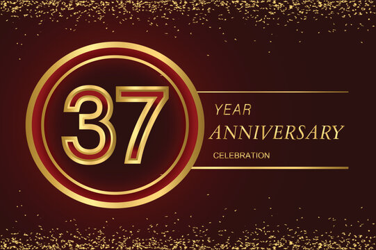 37th anniversary logo with gold double line style decorated with glitter and confetti Vector EPS 10