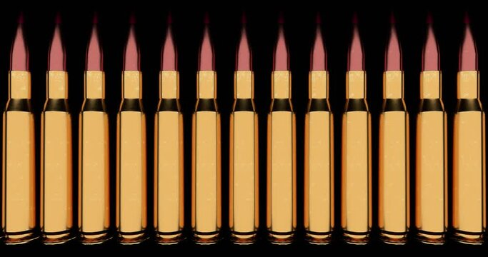 artillery shells, cartridges, on a black background, 3d abstraction