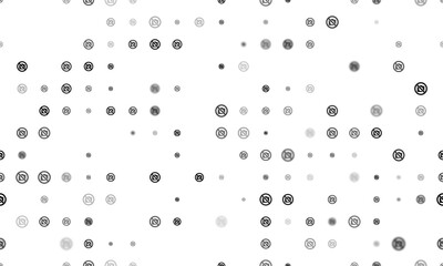 Seamless background pattern of evenly spaced black no photo symbols of different sizes and opacity. Illustration on transparent background