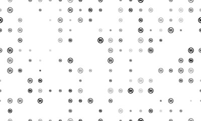 Seamless background pattern of evenly spaced black no video symbols of different sizes and opacity. Illustration on transparent background