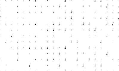 Seamless background pattern of evenly spaced black broom symbols of different sizes and opacity. Illustration on transparent background