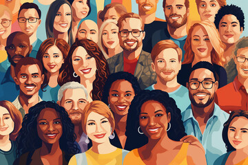group of diverse people smiling together - obrazy, fototapety, plakaty