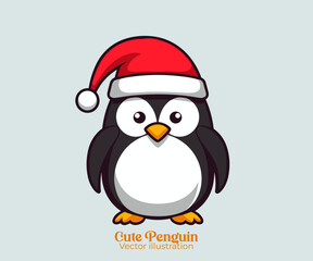 A Christmas cartoon character, cute penguin with Santa hat vector, for Happy winter holiday