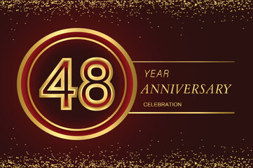 48th anniversary logo with gold double line style decorated with glitter and confetti Vector EPS 10