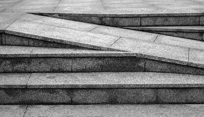 Outdoor urban granite stairs with a ramp, front view, architecture photo