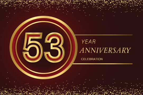 53rd anniversary logo with gold double line style decorated with glitter and confetti Vector EPS 10