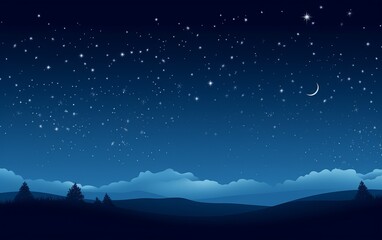 Obraz premium Night landscape with moon and stars.