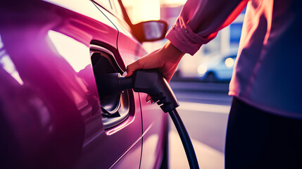 An African American woman recharging her electric vehicle