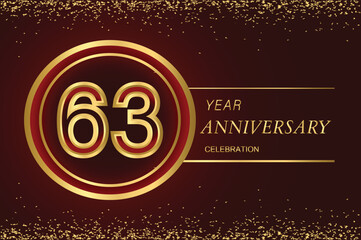 63rd anniversary logo with gold double line style decorated with glitter and confetti Vector EPS 10