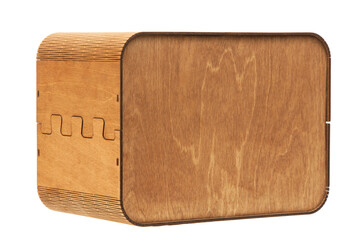 a plywood box for envelopes on a white background. wooden brown box on light texture