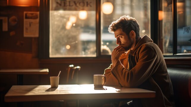 Man alone in cafe, AI generated Image