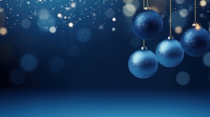Fototapeta na wymiar Christmas balls on blue background. Christmas banner with copy space.