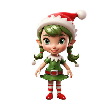 Cute Santa Claus's Elf Girl, Christmas 3D character isolated on a transparent background