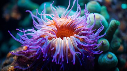 Naklejka na ściany i meble The Beadle Anemone in all its glory, the HD camera capturing the delicate tentacles and mesmerizing colors of this underwater beauty.